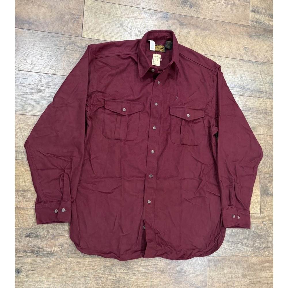 NWT Vintage 80s Eddie Bauer‎ Button Up Flannel Long Sleeve Shirt Maroon Large